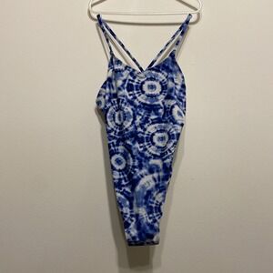 KAMI Girl's 14 Swim Suit Tie Dye Blue Racerback Swimming EUC